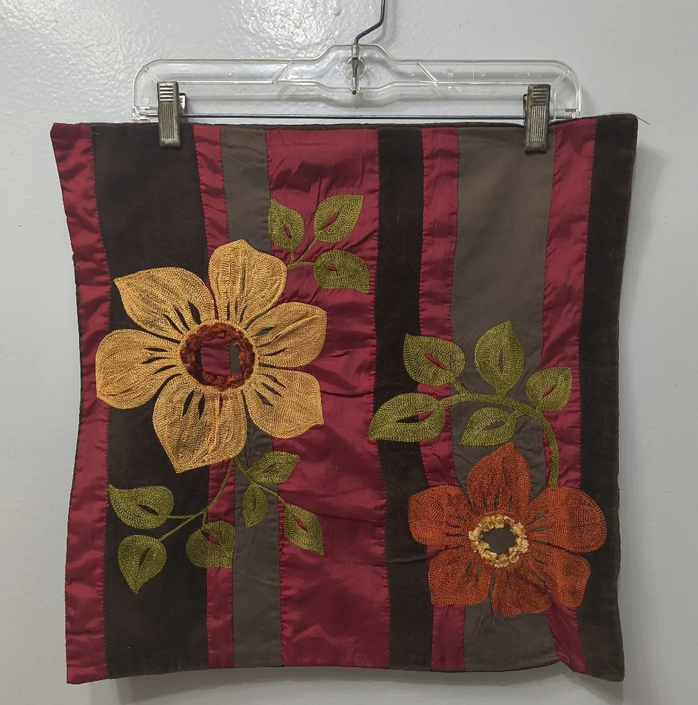 Pier 1 Embroidered Set Of Two Zipper Floral Throw Pillow Covers Multicolored